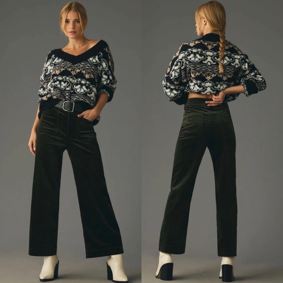 Anthropologie Pants - Anthropologie Maeve Colette Corduroy Wide Leg Pants Green Size 29 High Rise